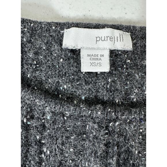 Pure Jill Poncho Pullover Sweater XS (Oversized) Gray Wool Blend Crinkle Knit - Picture 3 of 7